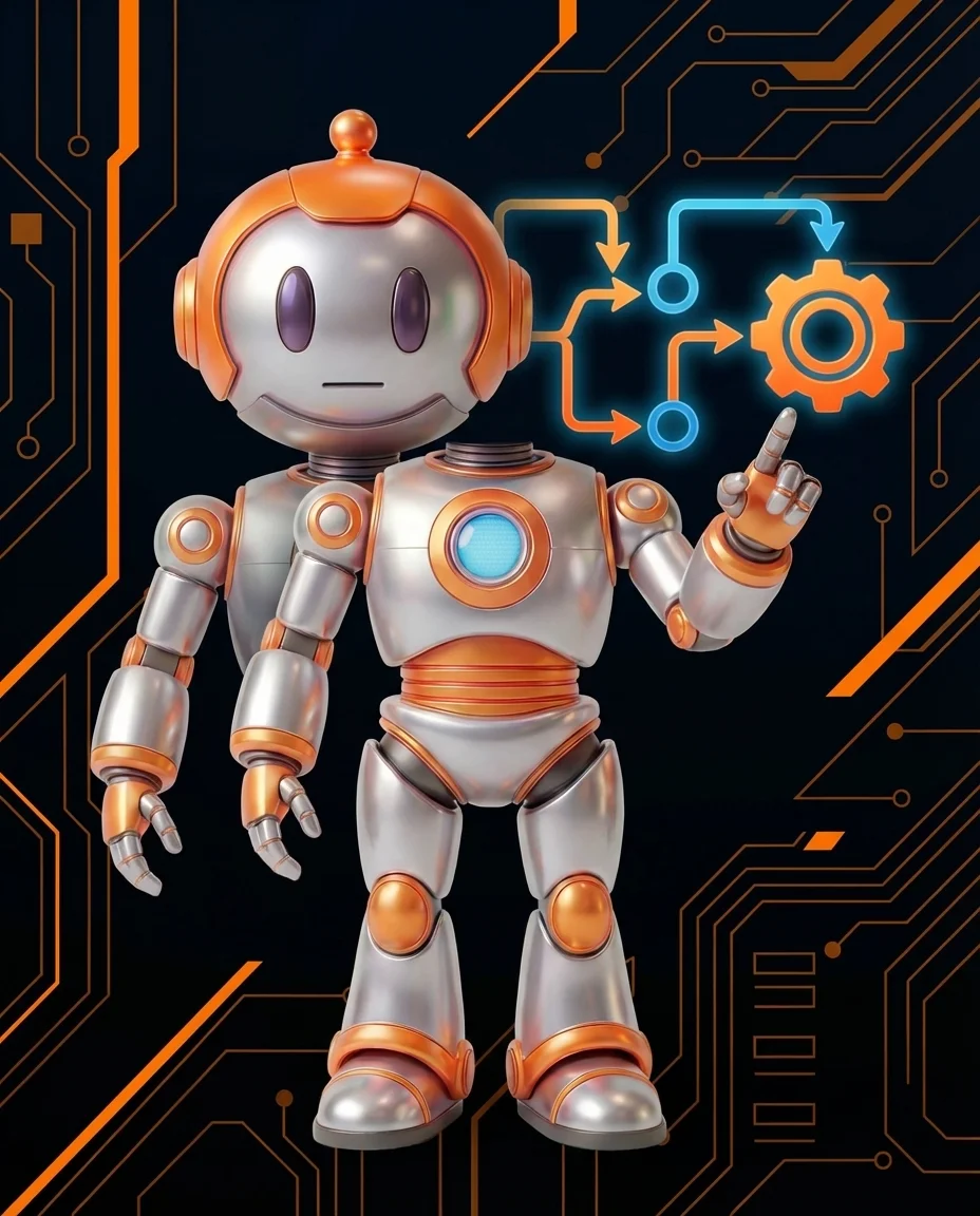 Robot zeigt auf Tabelle mit Feldmapping zwischen zwei System-Datenbankstrukturen