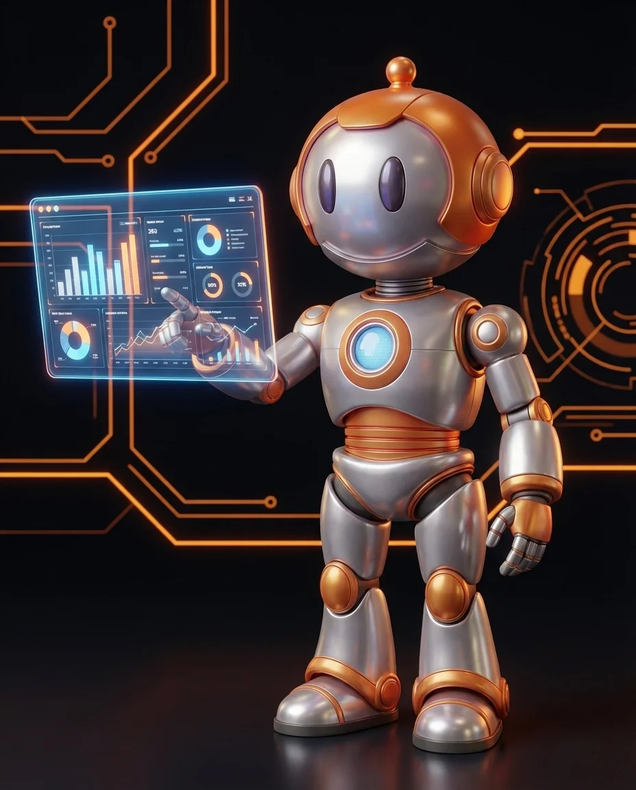 Robot zeigt auf Timing-Diagramm mit vielen Ereignissen und einer gebündelten Ausführung