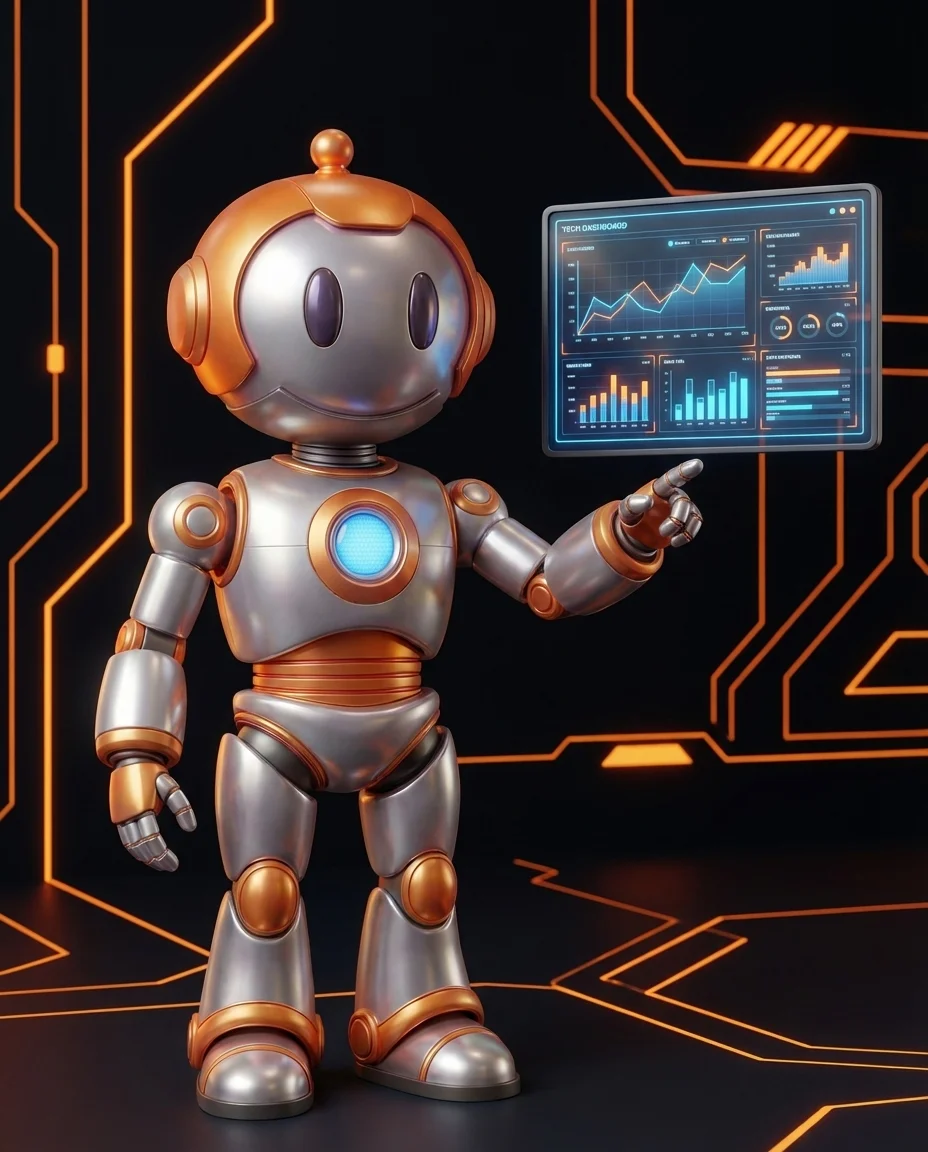 Robot zeigt auf Zeitdiagramm mit Nutzer-Verweildauer auf Webseite nach Google-Klick