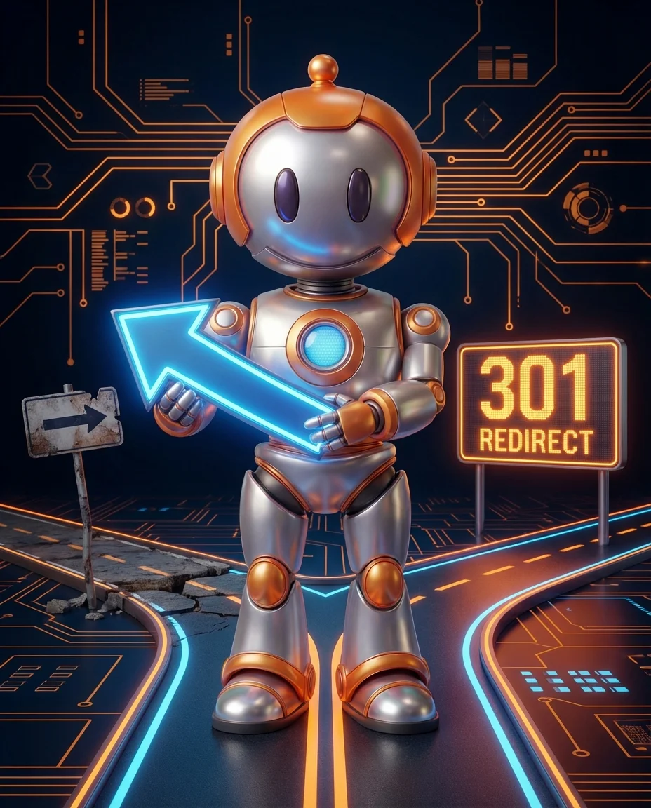 BD-Roboter leitet Pfeil von alter URL zu neuer URL mit Pfeilsymbol weiter