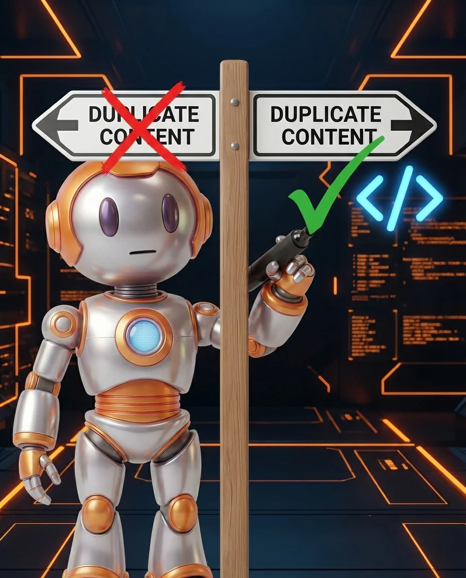 BD-Roboter erklärt Canonical Tag mit URL-Zeiger und Original-Seiten-Markierung