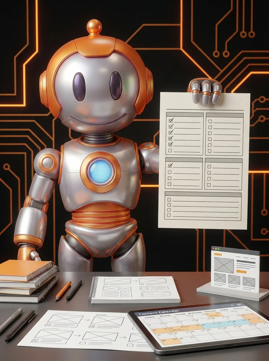 BD-Roboter erstellt strukturiertes Content-Briefing mit Keyword und Zielgruppenangaben