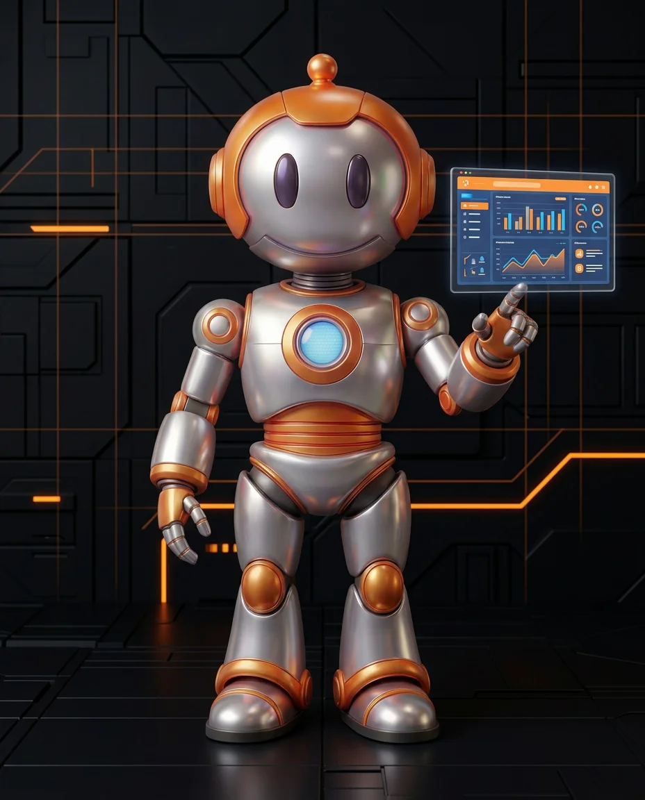 Robot zeigt auf Google Maps Local Pack mit drei Unternehmenseinträgen in Suchergebnissen