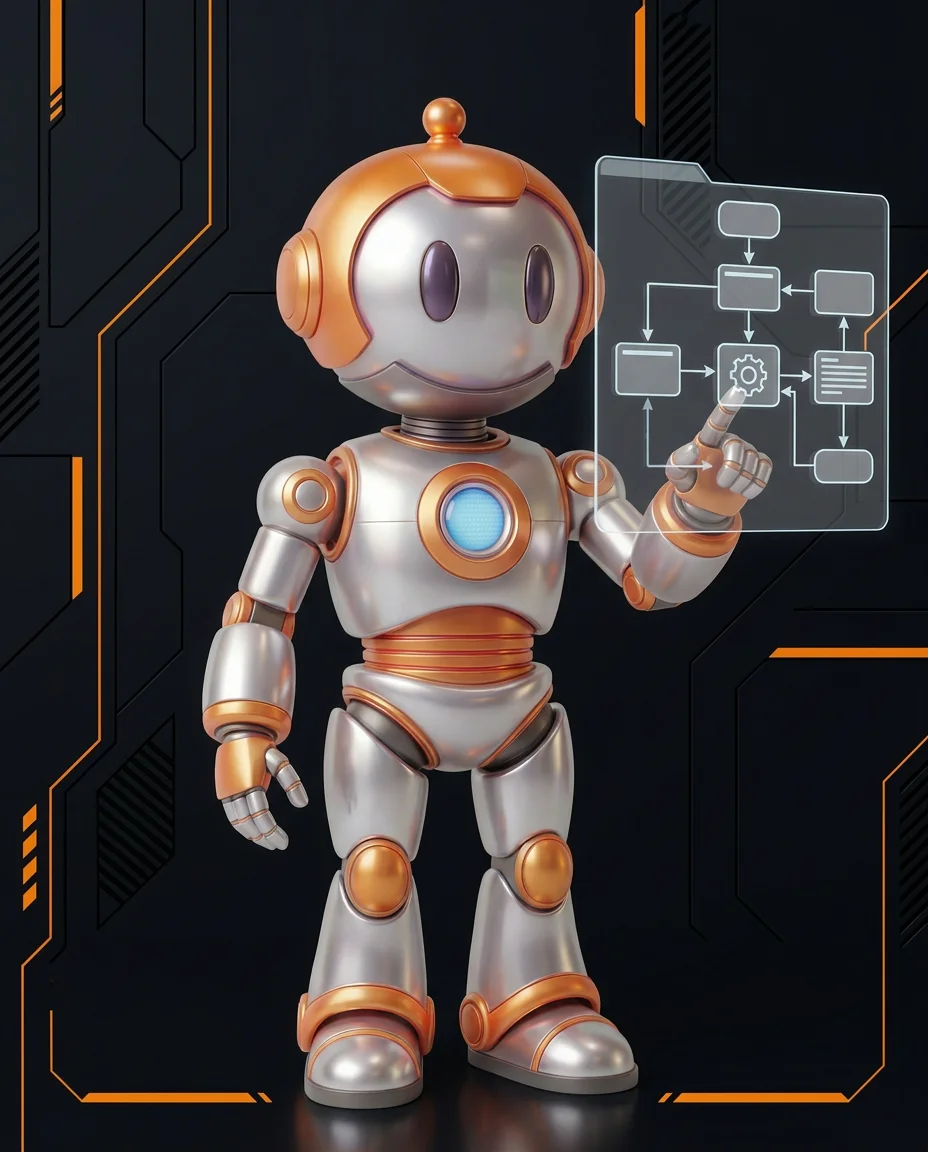 Robot zeigt auf strukturierte Tabelle mit Feldmapping zwischen zwei Systemstrukturen