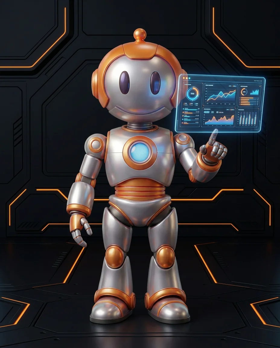 Robot als Dirigent koordiniert mehrere parallele Automatisierungs-Prozesse in einem Workflow-Diagramm