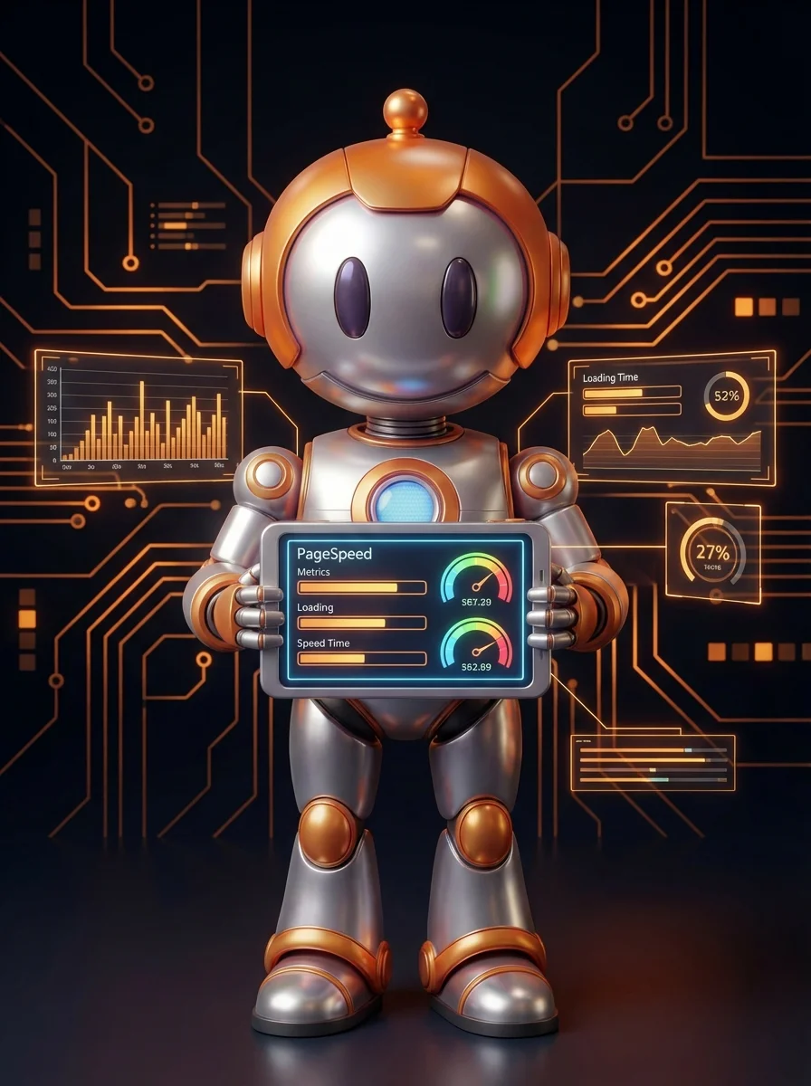 BD-Roboter analysiert Website-Performance mit PageSpeed und Lighthouse-Tools