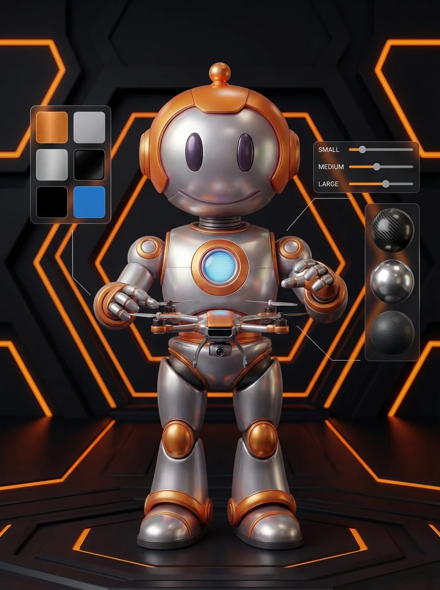 BD-Roboter konfiguriert individuelles Produkt mit Farb-, Material- und Größenauswahl