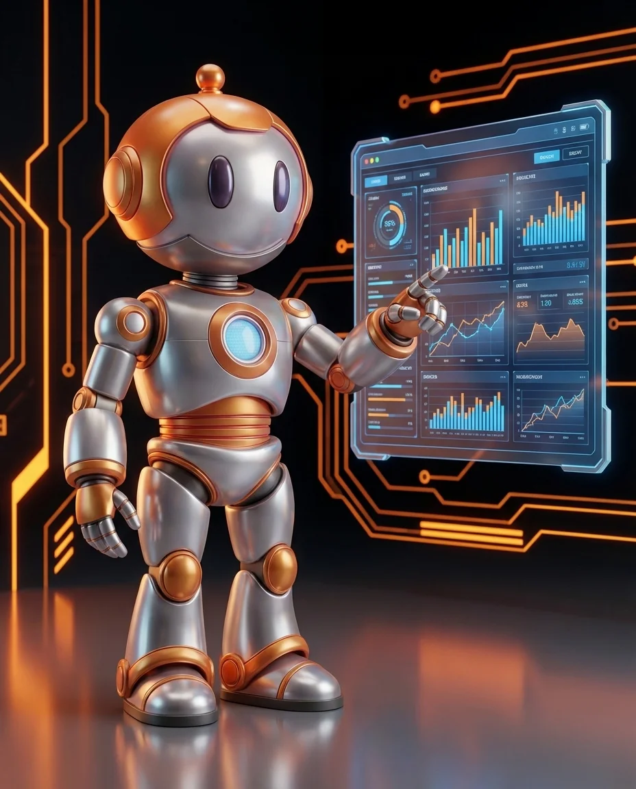 Robot zeigt auf isolierte Seite ohne Verlinkungen in einer Website-Struktur-Grafik