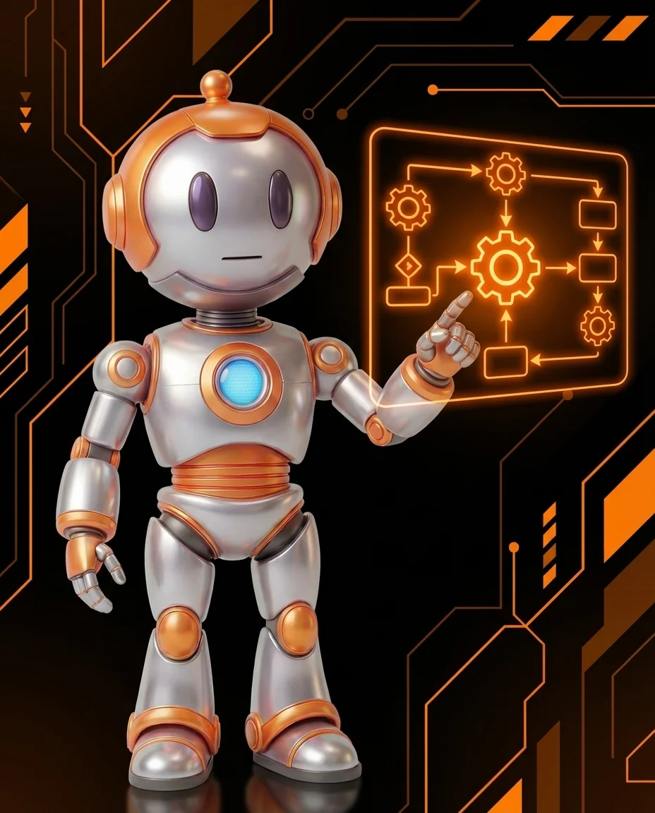 Robot zeigt auf Diagramm mit mehrfacher Ausführung einer Aktion ohne doppeltes Ergebnis