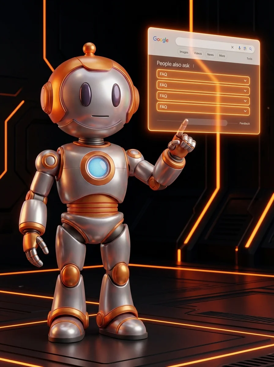 BD-Roboter zeigt People Also Ask Box in Google-Suchergebnissen mit aufklappbaren Fragen