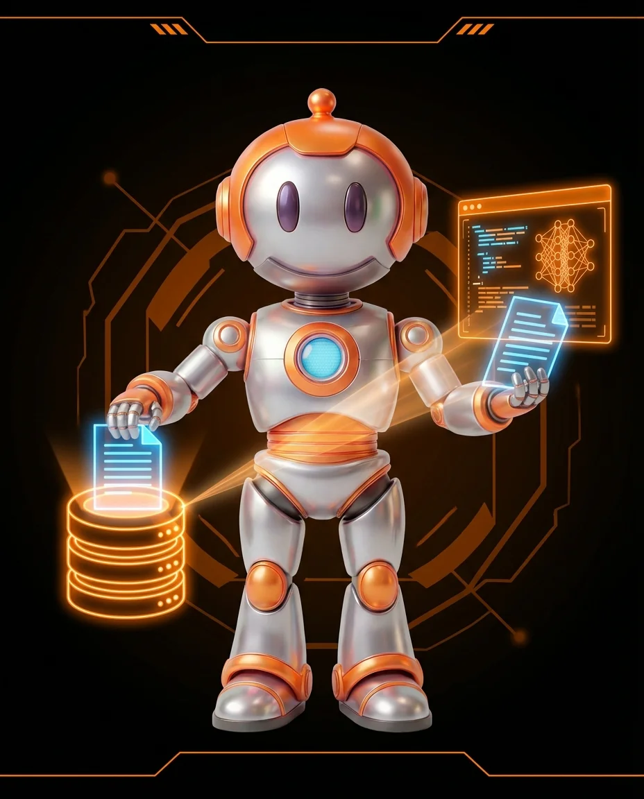 BD-Roboter durchsucht Firmendatenbank und liefert KI-Antwort mit Kontext