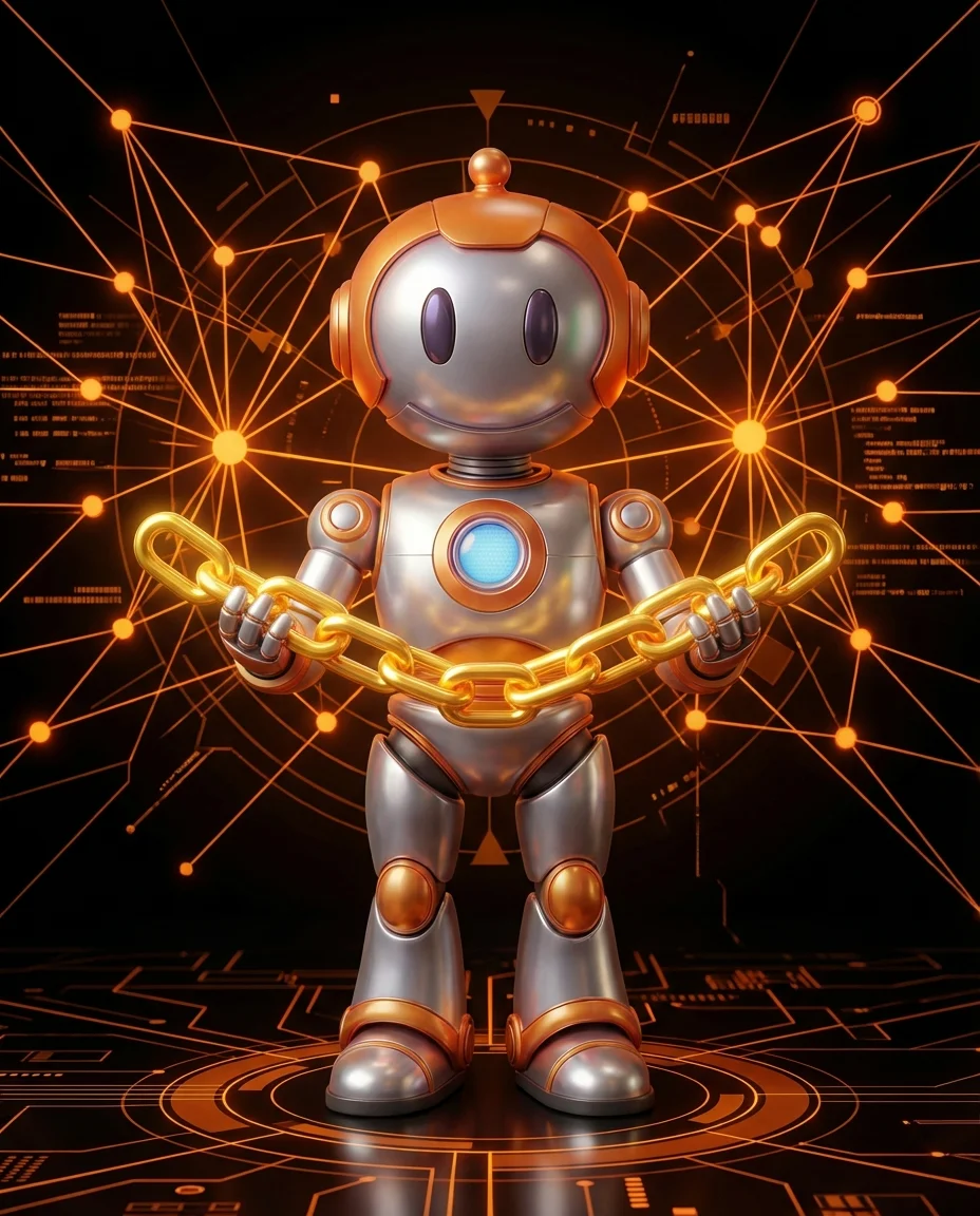 BD-Roboter hält Netzwerk von Links und Verbindungen zwischen Websites