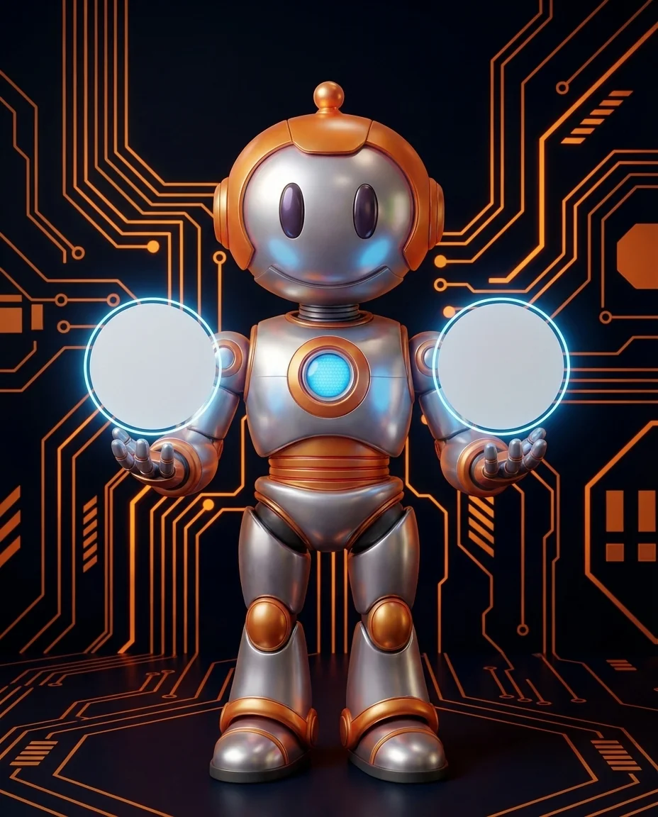 Roboter hält Webflow und WordPress gegenüber beim CMS Systemvergleich