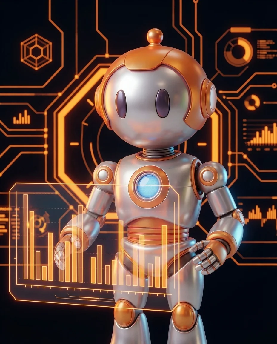 Robot analysiert Wettbewerbsdiagramm für digitale Vergleichsanalyse