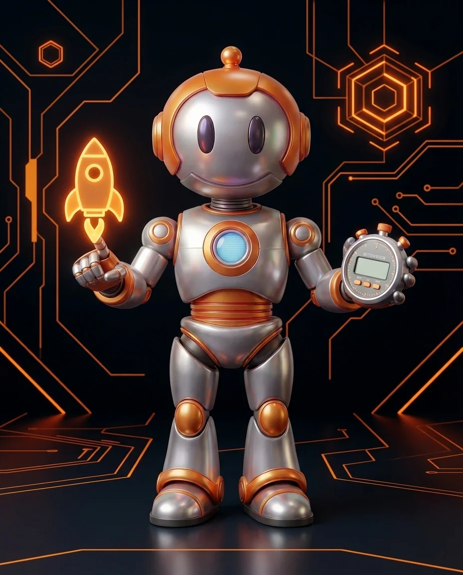 BD-Roboter steht startbereit mit einem Projektplan in der Hand