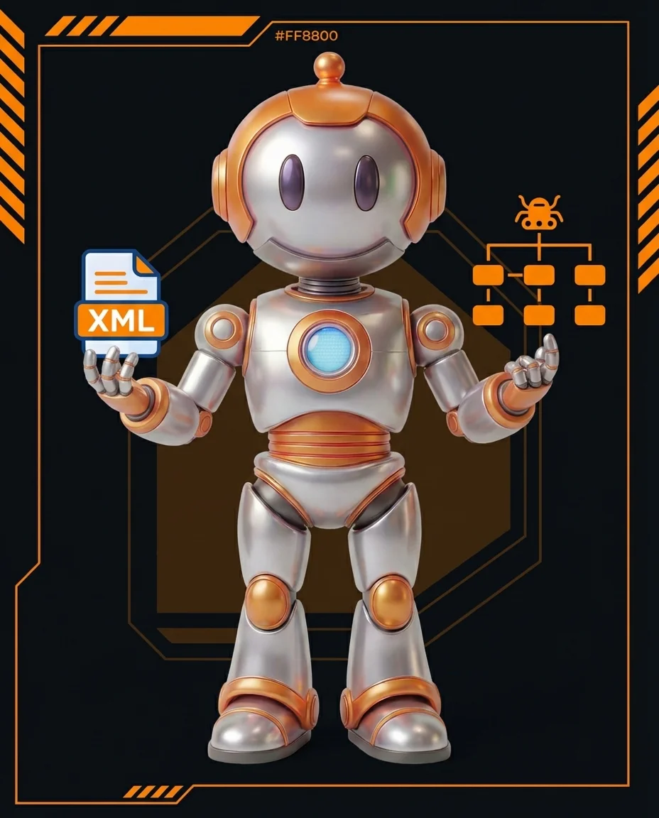 Roboter zeigt Google XML-Sitemap mit Website-Struktur