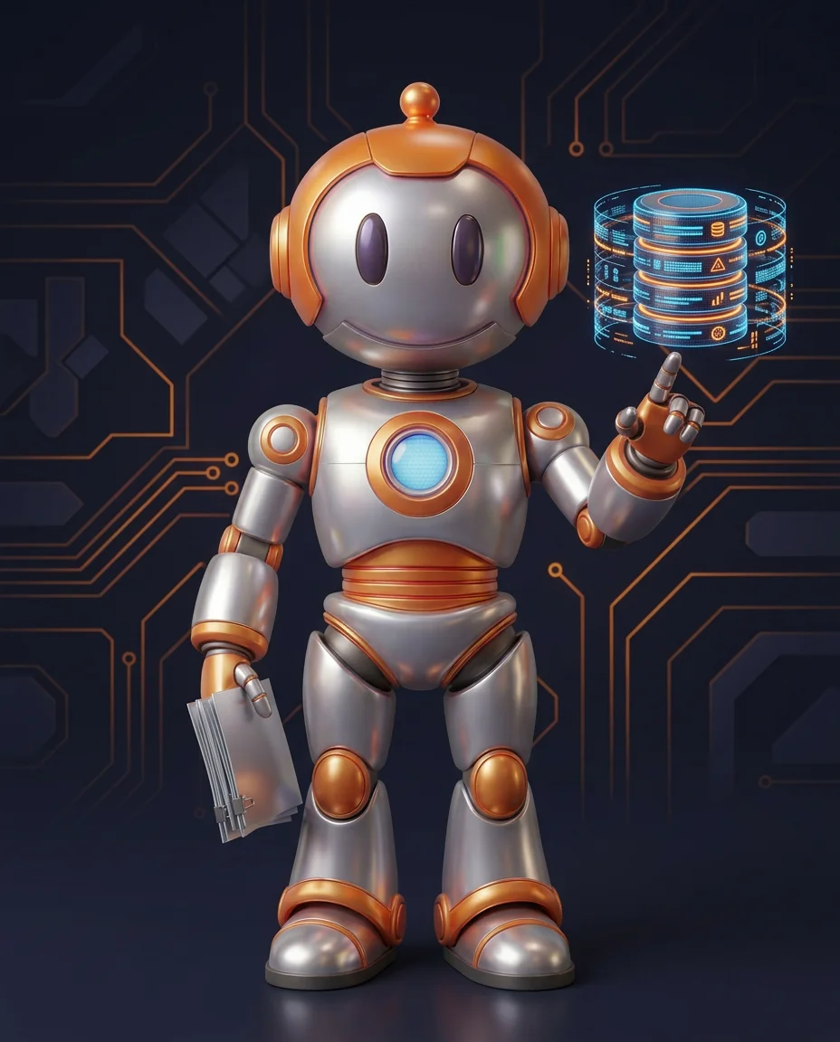 Robot hält Taschenrechner mit Häkchen und Zahlungsströmen als Abgleich-Darstellung