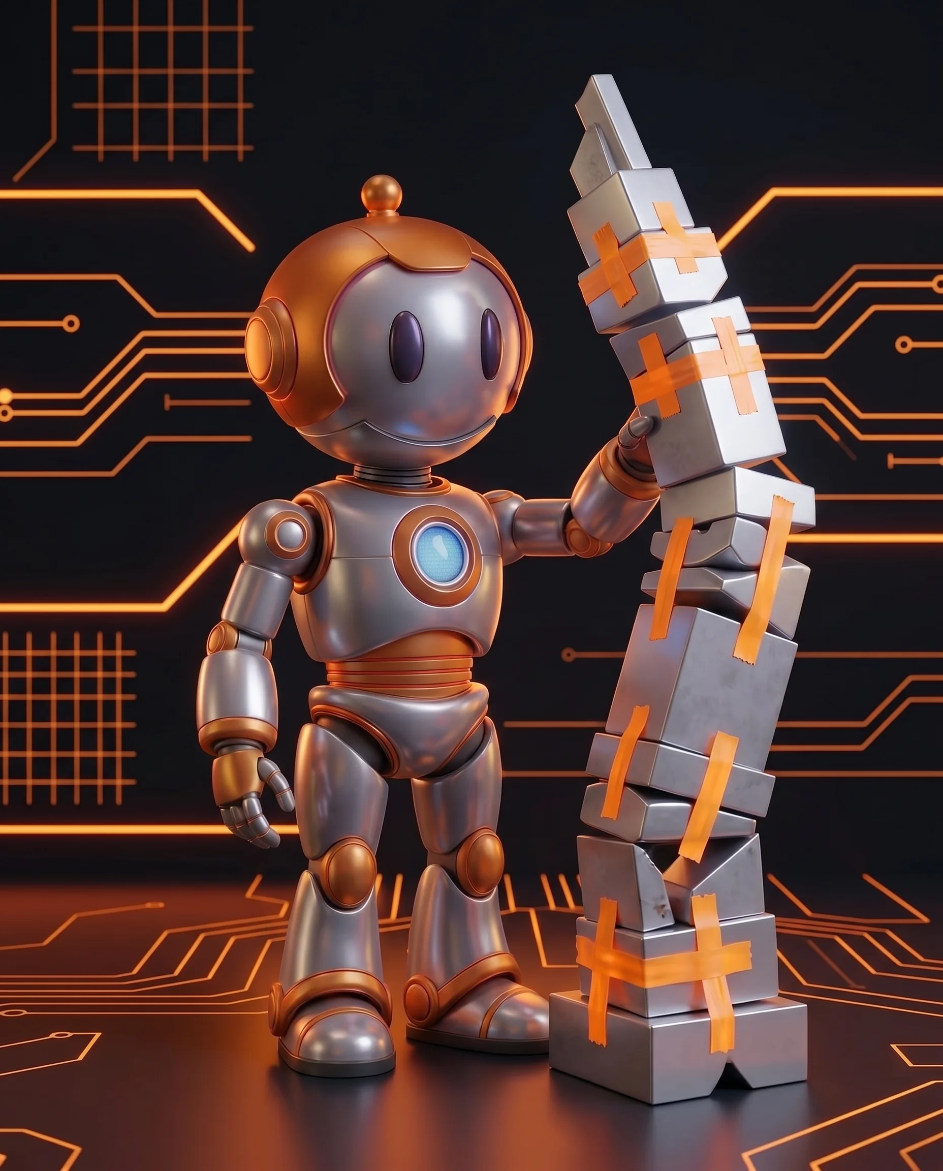 Roboter überführt eine überladene No-Code-Tabelle in eine eigene Software-Anwendung