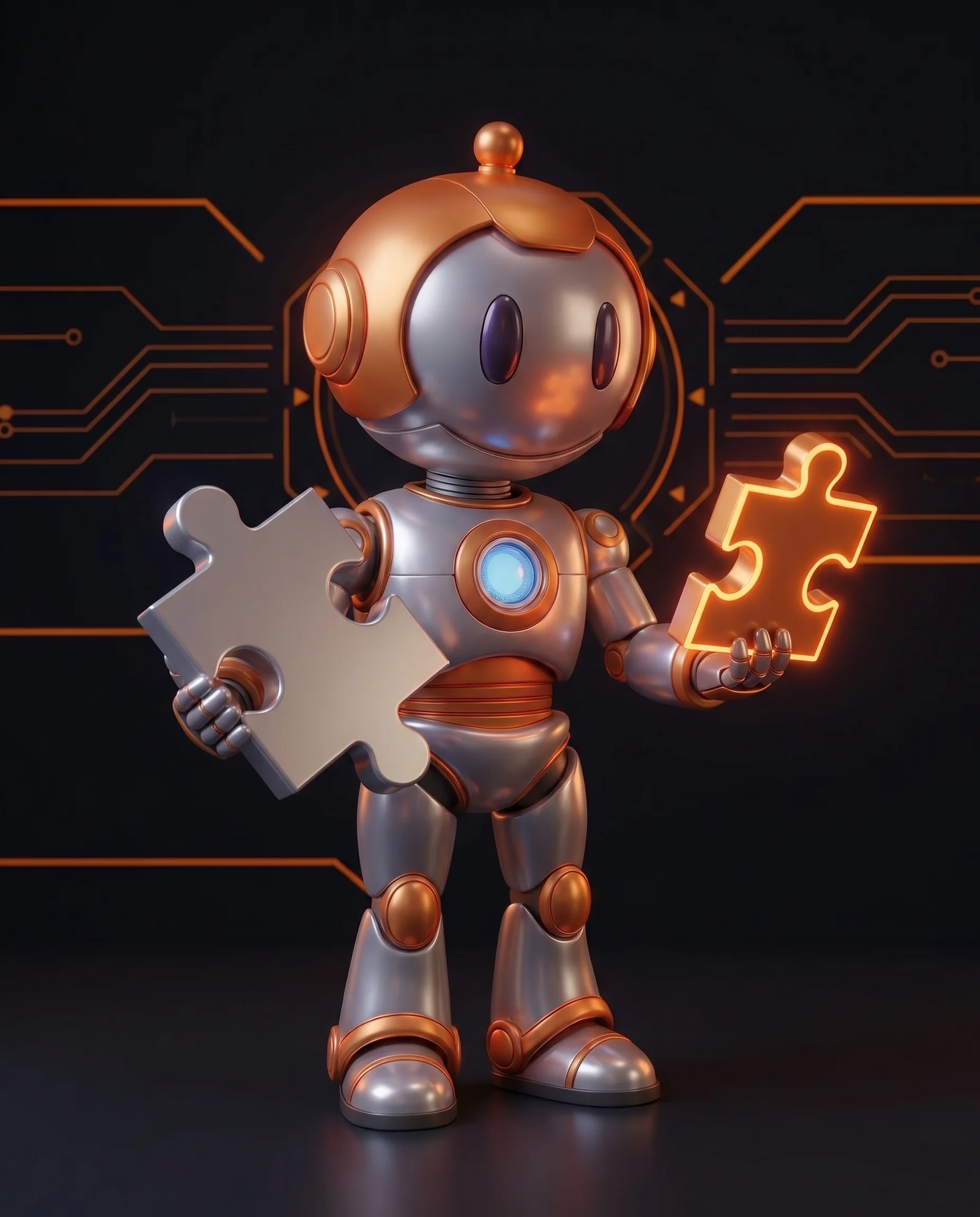 Roboter wägt Branchensoftware gegen Eigenentwicklung ab, Sinnbild für die Entscheidung pro Anwendungsfall
