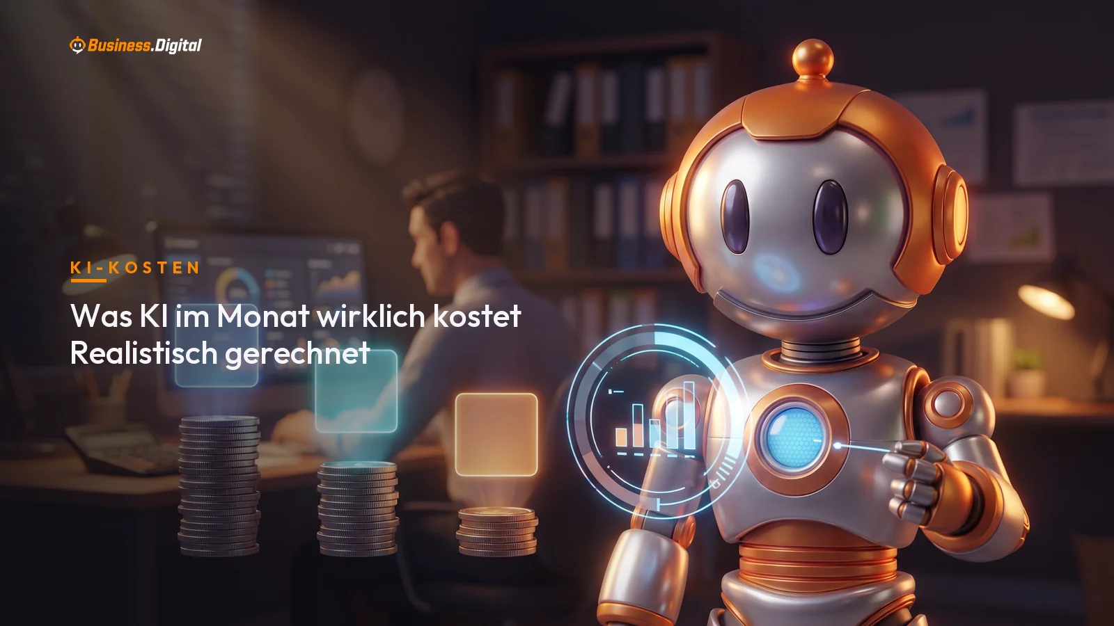 KI-Kosten pro Monat: Roboter rechnet Token-Preise in eine Monatsrechnung für drei Anwendungsfälle um