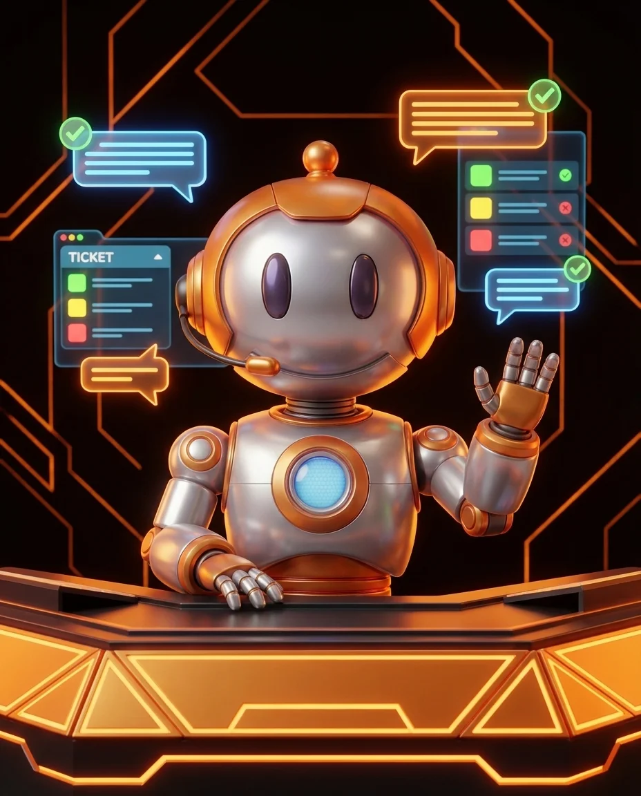 KI im Kundenservice Roboter am Helpdesk mit Chat-Nachrichten