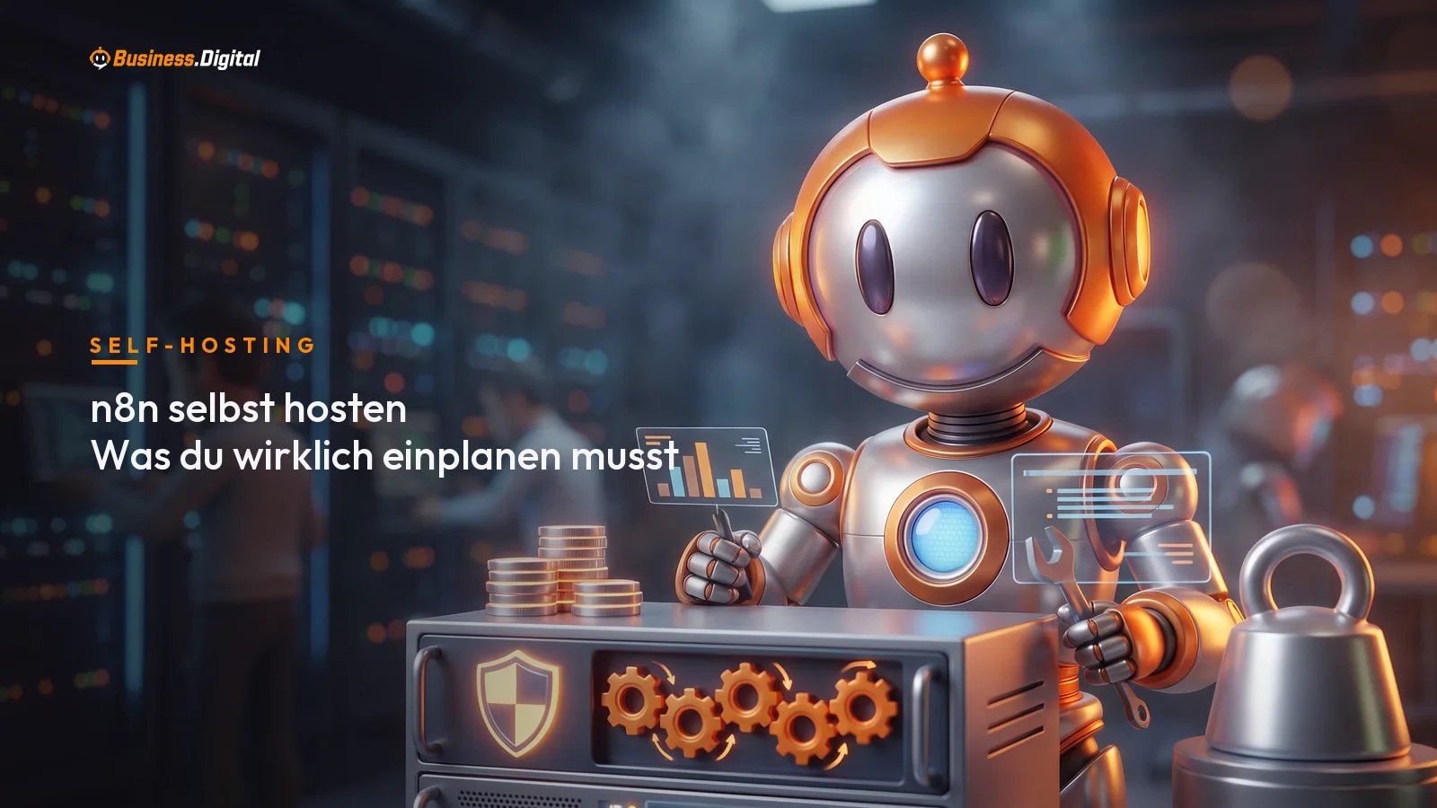 n8n selbst hosten: Roboter sichert Server, Datenbank und Verschlüsselungsschlüssel einer eigenen Automatisierungsinstanz