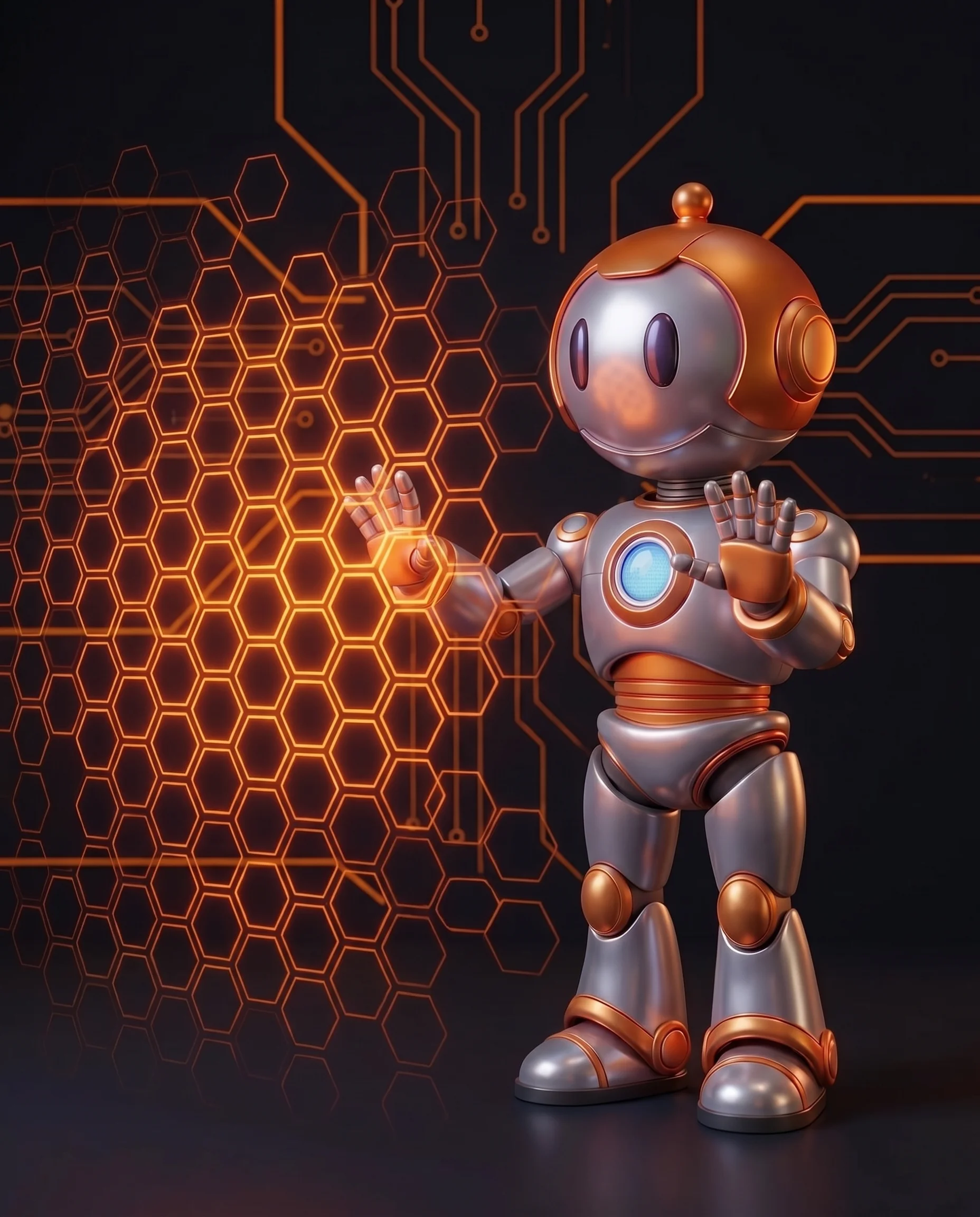 Roboter steht vor einem Power-Apps-Baukasten und stößt an eine Wand aus Limits, Sinnbild Power Apps Grenzen