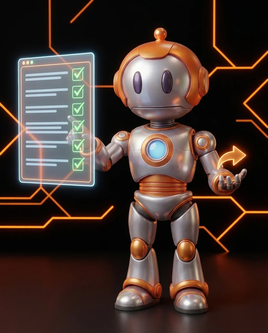 Roboter mit SEO-Checkliste fuer Website-Relaunch ohne Ranking-Verlust