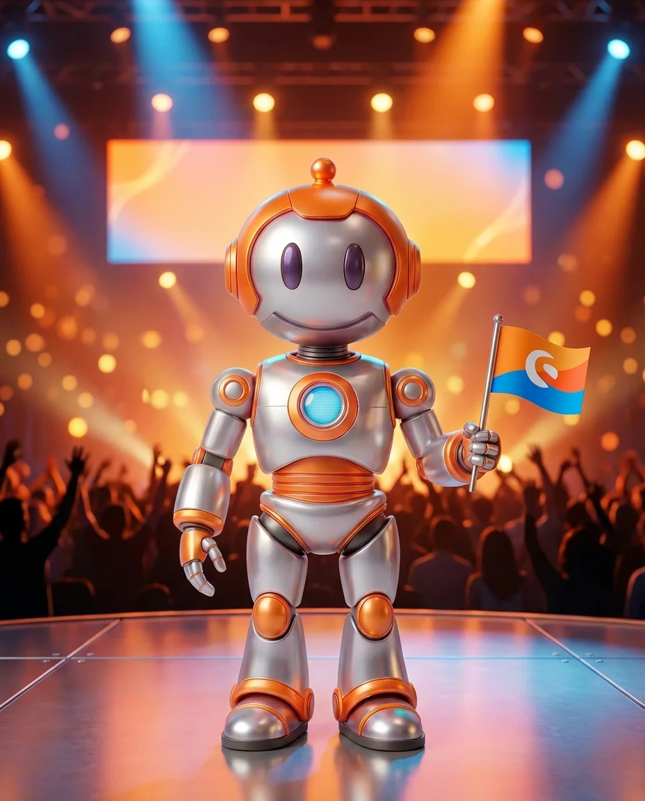 Shopware Community Day 2025: BD-Roboter am Event mit Shopware-Banner