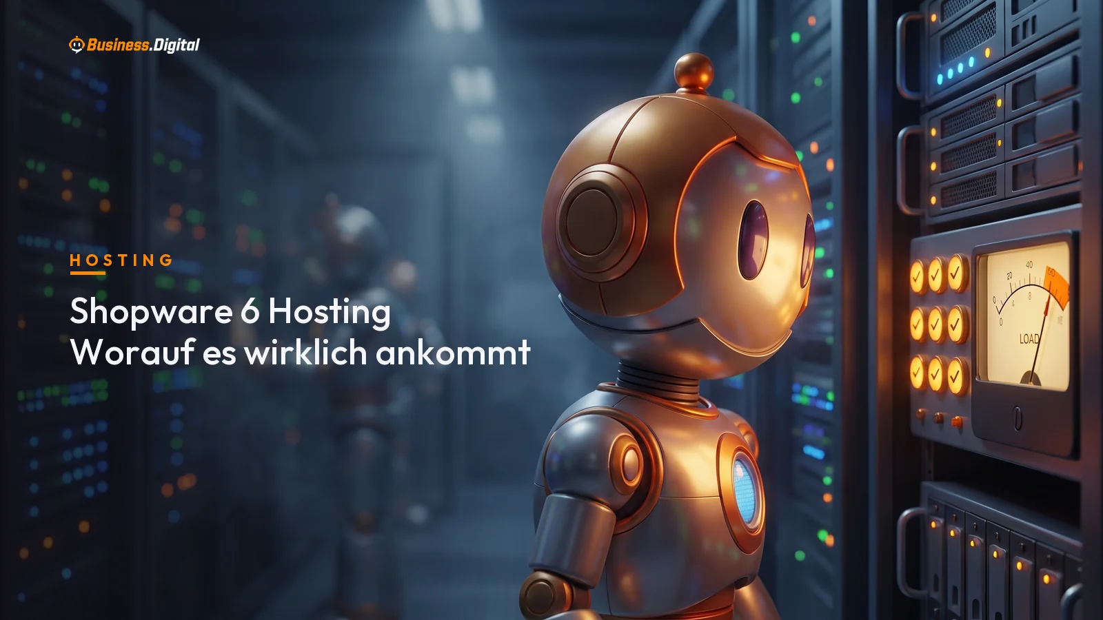 BD-Roboter prüft ein Shopware Hosting Angebot auf PHP-Version, Worker und Backup