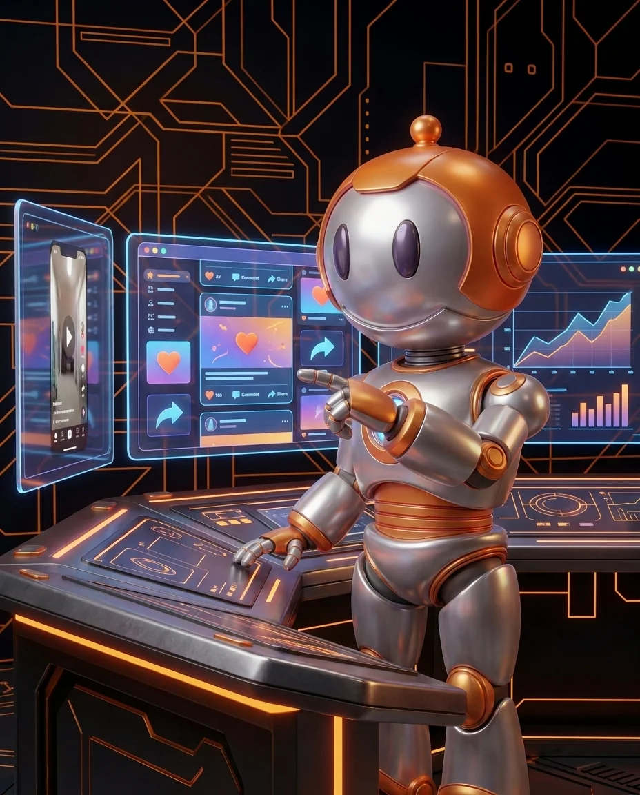 Social Media Marketing für KMU: Roboter steuert Content-Plattformen über Bildschirme