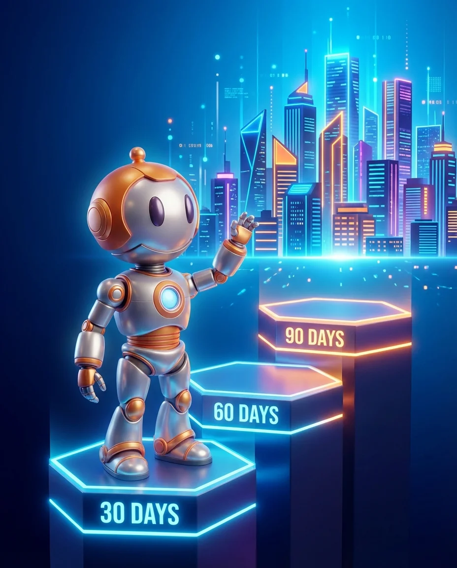 Von 0 auf digital in 90 Tagen: BD-Roboter auf Stufenplan-Treppe