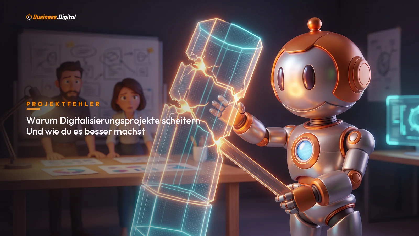Digitalisierungsprojekte scheitern: BD-Roboter analysiert Fehlerursachen auf Whiteboard