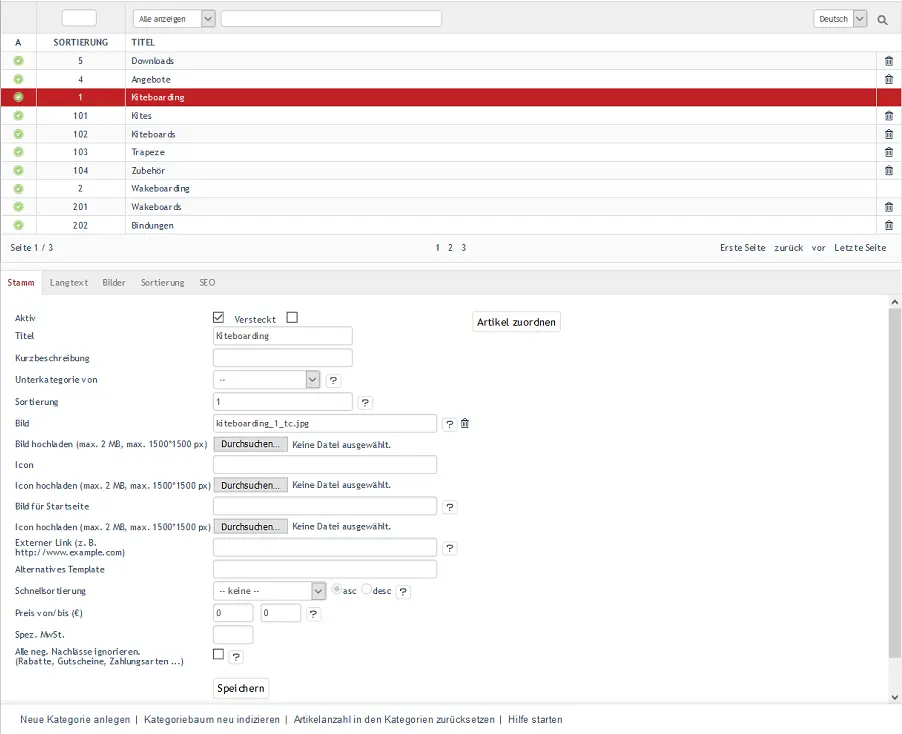 OXID eShop Storefront mit Produktkatalog und Navigation