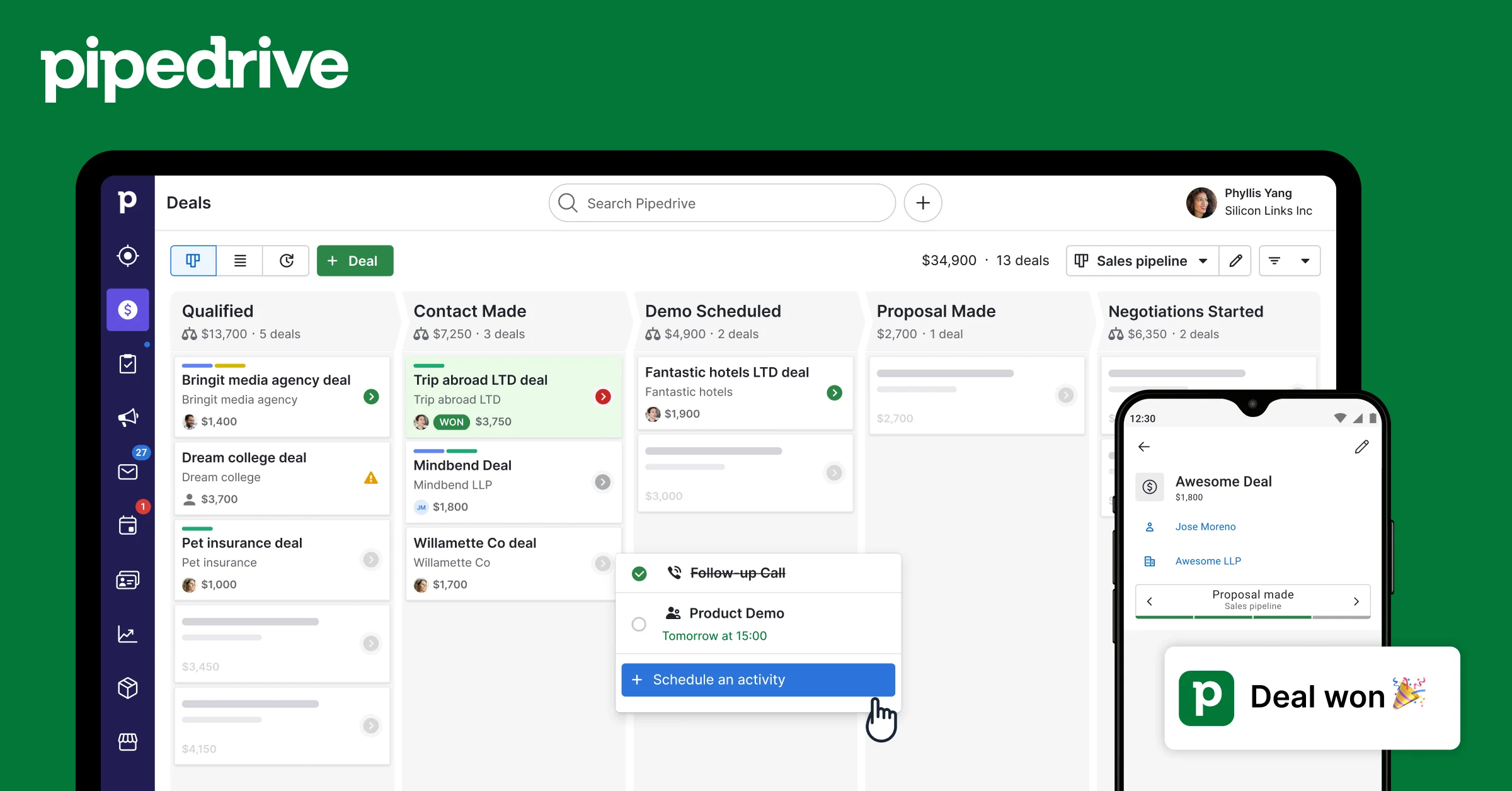 Pipedrive Sales-Pipeline Ansicht mit Kanban-Board