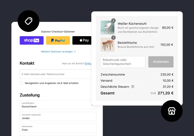 Shopify Checkout-Oberfläche mit modernem Bestellprozess